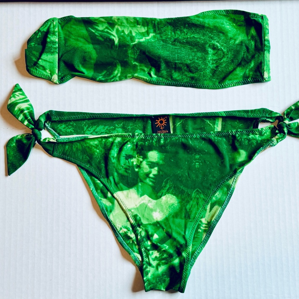 Jean Paul Gaultier Soleil 2000s strapless bikini green tropical size 44 M L